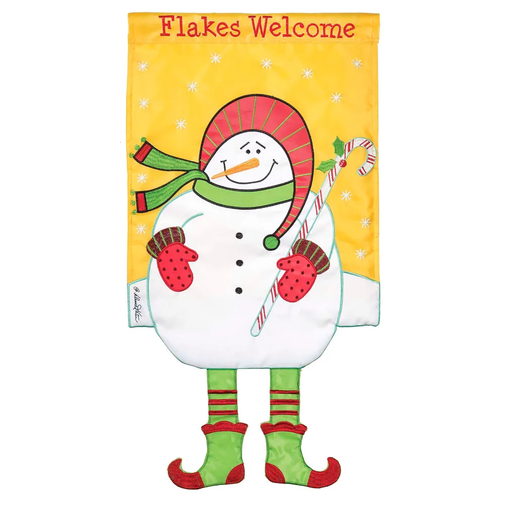 Snowman Candy Cane “Flakes Welcome” Winter Flag 13″ x 18″