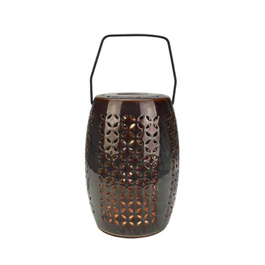 10.25″ Decorative Chestnut Brown Bellaroma Crescent Cut-Out Ceramic Candle Warmer Lantern