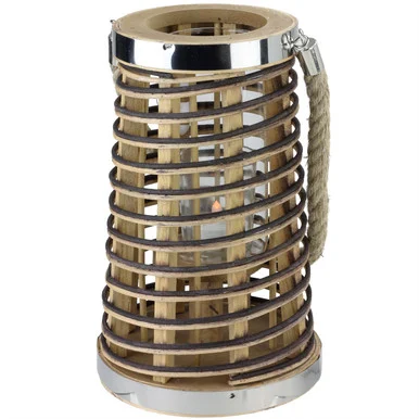 10″ Rustic Chic Tapered Cylinderical Rattan Candle Holder Lantern with Jute Handle