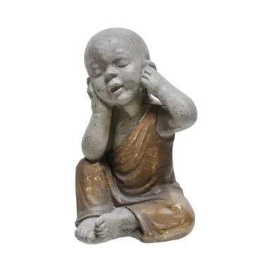 12″ Gray and Gold No Hear Baby Monk Decorative Figurine