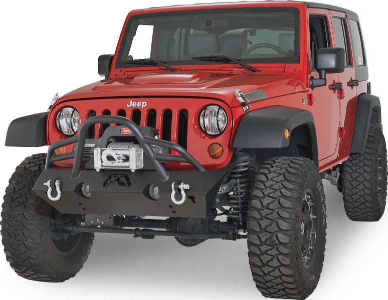 Fab Fours JK07-B1854-1 Front Stubby Winch Bumper with Grill Guard in Black for 07-18 Jeep Wrangler JK