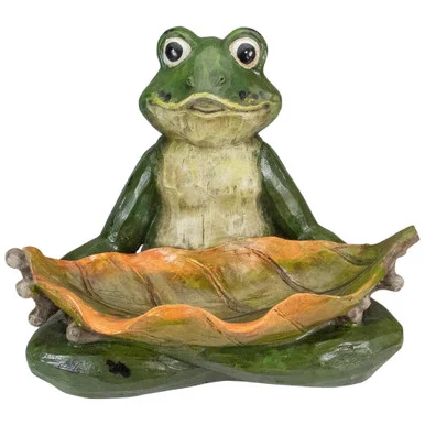 14″ Green Frog with Leaf Birdfeeder – Whimsical Garden Accent for Bird Enthusiasts