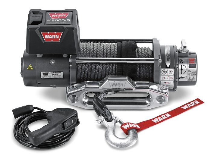WARN 87800 M8000 Self-Recovery Winch (12V DC) 100' Spydura Synthetic Rope and Polished Aluminum Hawse Fairlead