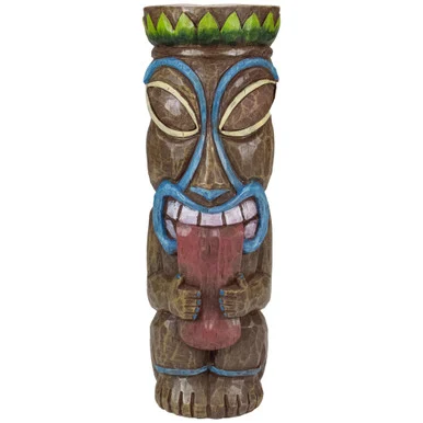 16″ Solar Lighted Polynesian Outdoor Garden Tongue Out Tiki Statue – Guardian of Light and Luck