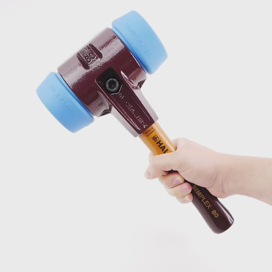 Halder Simplex Mallet with Soft Blue Rubber Inserts and Cast Iron Housing, Short Handle, 3.15"/ 94.36 oz