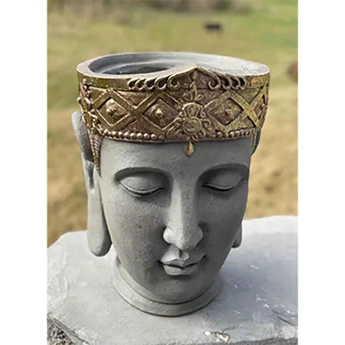 17″ Gray and Gold Buddha Head Decorative Planter
