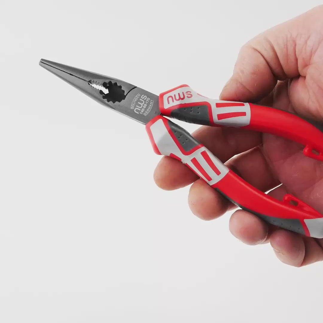 NWS 6.75" Chain Nose Pliers (Radio Pliers) - TitanFinish - SoftGripp, Tethered Attachment