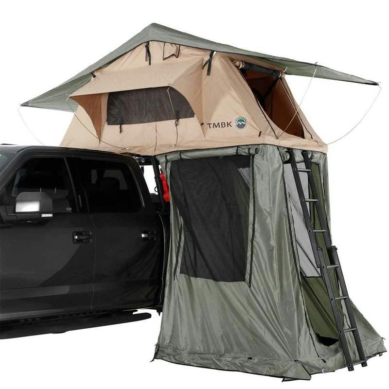 Overland Vehicle Systems 18119733 TMBK 3 Roof Top Tent With Annex-Tan Base With Green Rain Fly, Black Alum Base