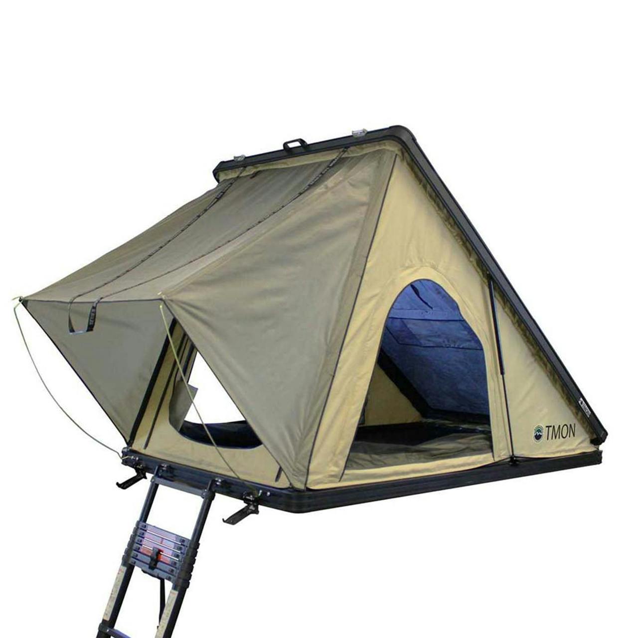 Overland Vehicle Systems 18119935 LD TMON - Clamshell Aluminum Roof Top Tent, 2 Person, Tan Body & Green Rainfly