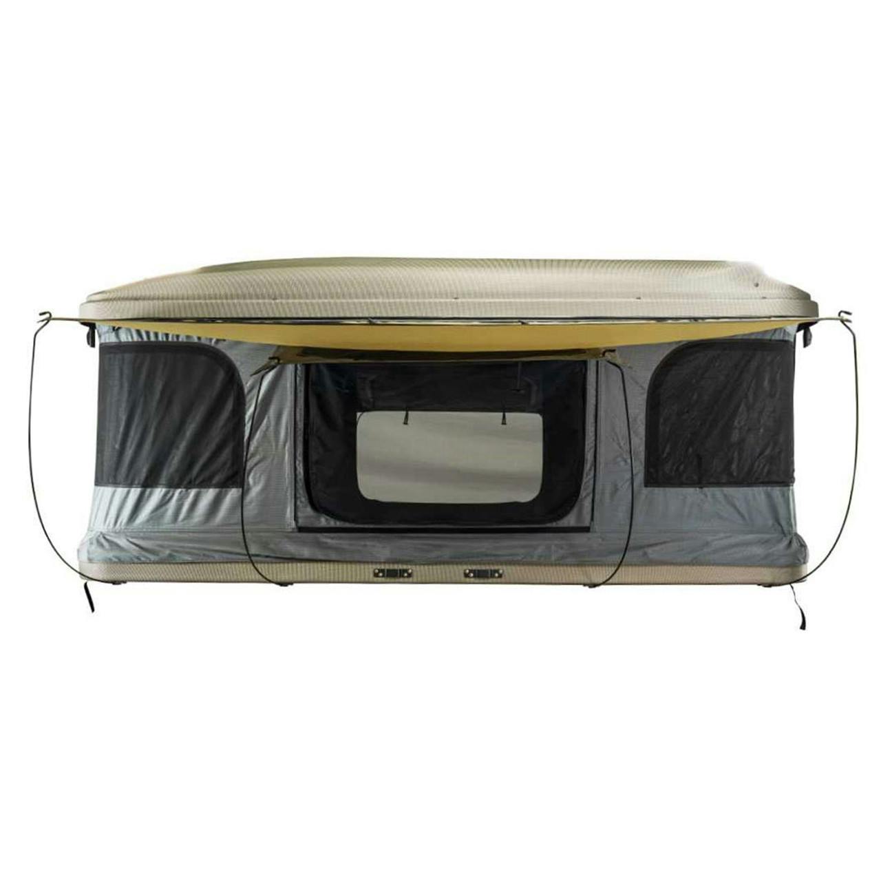 Overland Vehicle Systems 18199902 HD Bundu 3 - Hard Shell Pop Up Roof Top Tent, 3 Person, Grey Body-Black Rainfly