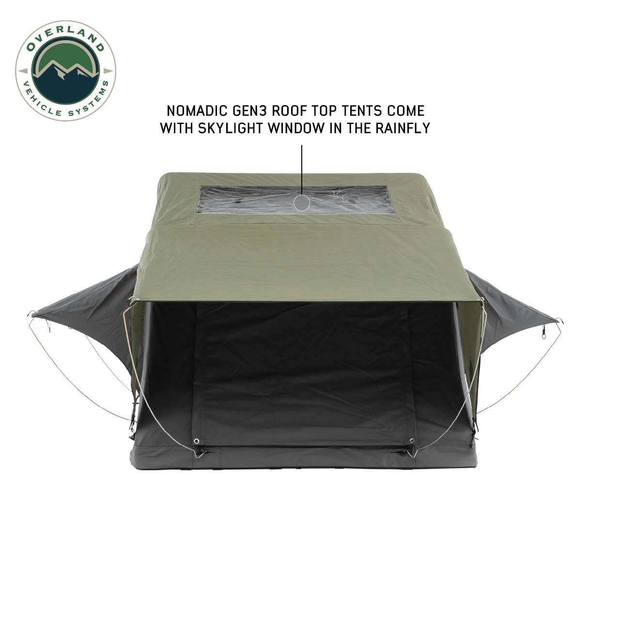 Overland Vehicle Systems 18329936 N2E Nomadic 2 Extended Roof Top Tent Gray Body Green Rainfly