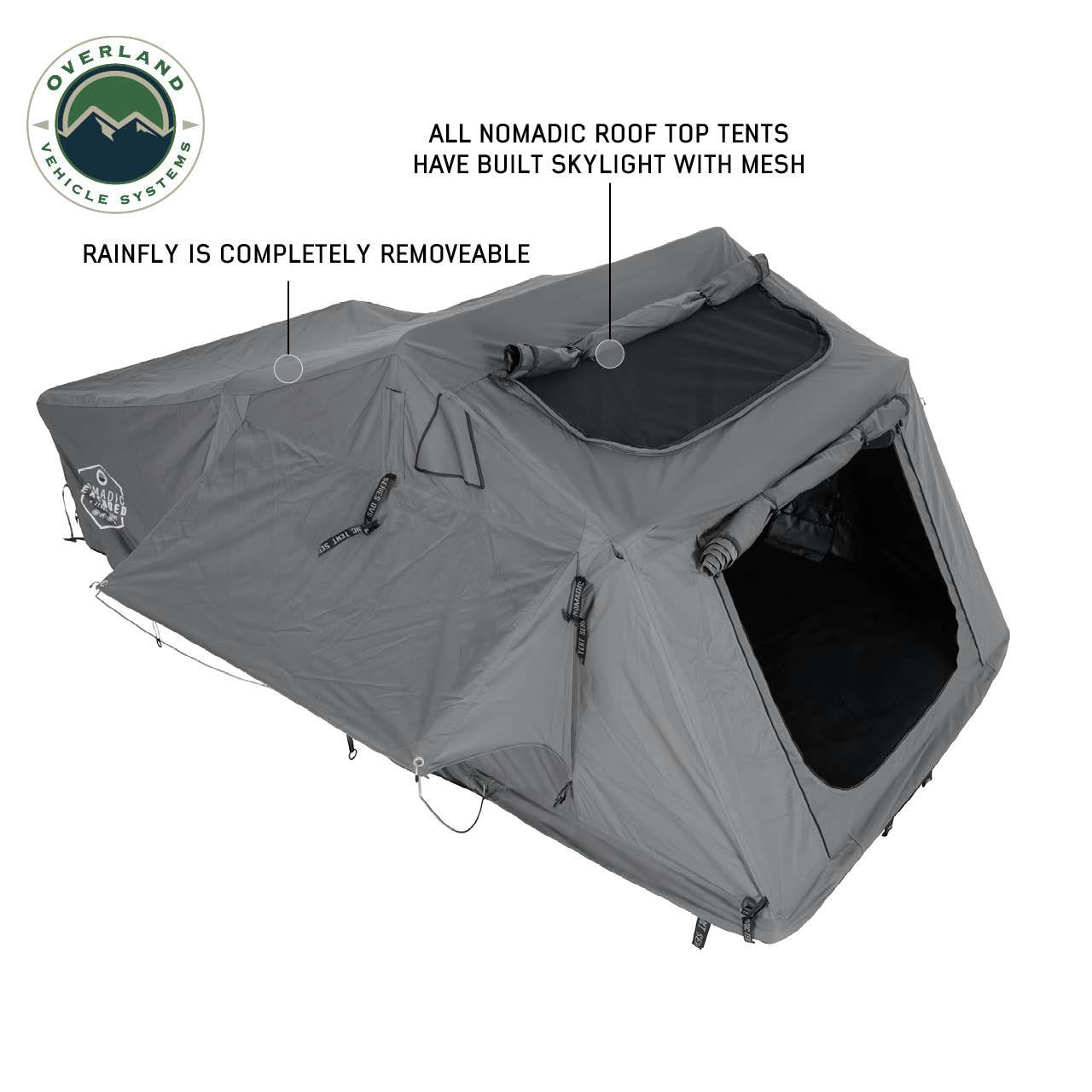 Overland Vehicle Systems 18339936 N3E Nomadic 3 Extended Roof Top Tent Gray Body Green Rainfly