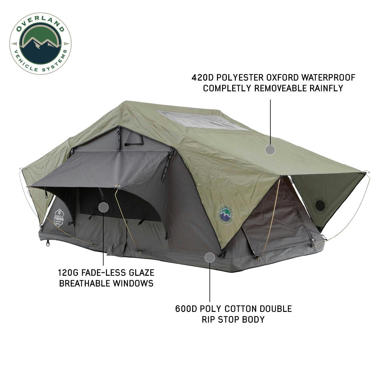 Overland Vehicle Systems 18429936 N2S Nomadic 2 Standard Roof Top Tent Gray Body Green Rainfly
