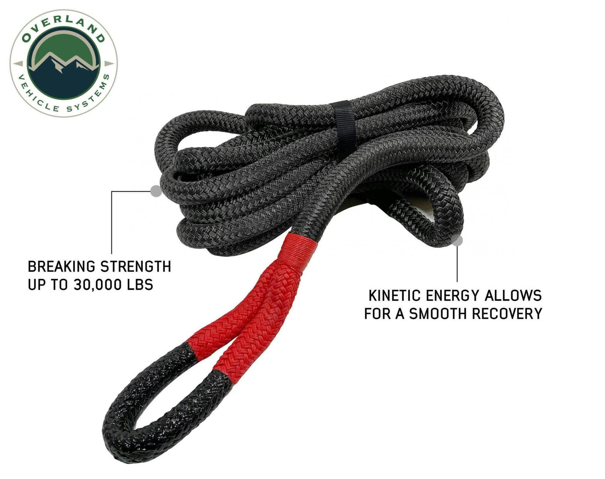 Overland Vehicle Systems 19009916 Brute Kinetic Recovery Strap 1 x 30 With Storage Bag Gray/Black