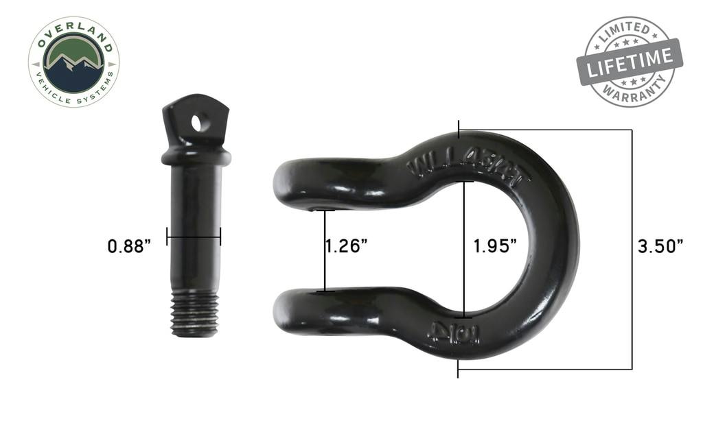 Overland Vehicle Systems 19010201 Recovery Shackle 3/4 4.75 Ton Black - Sold In Pairs