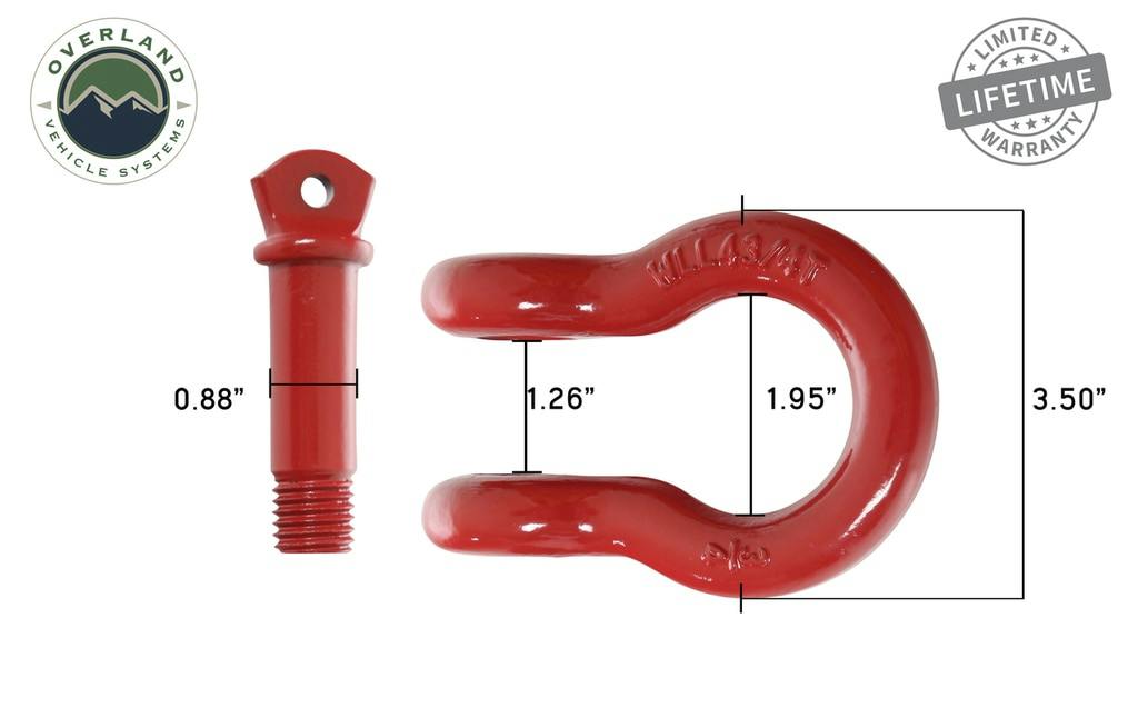 Overland Vehicle Systems 19010204 Recovery Shackle 3/4 4.75 Ton Red - Sold In Pairs