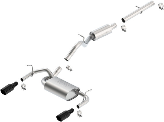 Borla 140460BC T-304 Stainless Steel Cat-Back Split Rear Exhaust with Black Chrome Tips for 12-18 Jeep Wrangler JK 2 Door with 3.6L Pentastar V6 Engine