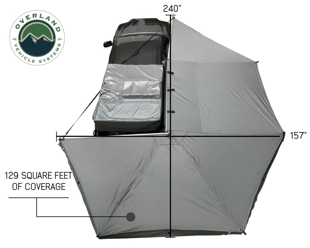 Overland Vehicle Systems 19529908 Nomadic 270 Passenger - Dark Gray Awning with Bracket Kit and Extended Poles