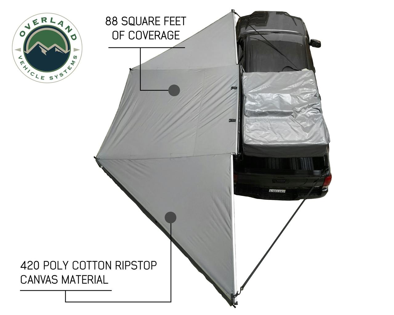 Overland Vehicle Systems 19609908 Nomadic 180 - Dark Gray Awning with Bracket Kit and Extended Poles