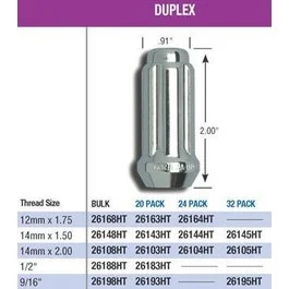 Gorilla 26198HT – Small Diameter Duplex Acorn Heat Treated Lug Nuts 9/16″ (Set of 60)