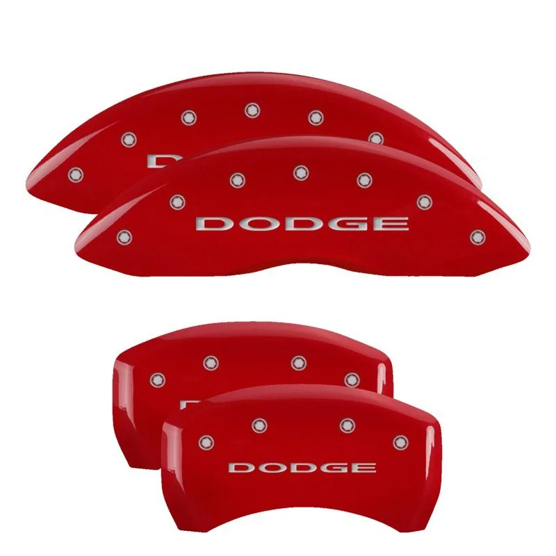 MGP 12181SDD4RD – Set Of 4 Caliper Covers Engraved Front And Rear With Out Stripes Dodge Red Finish Silver Characters 2011-2023 Dodge Challenger 18 Inch Wheel Caliper Covers