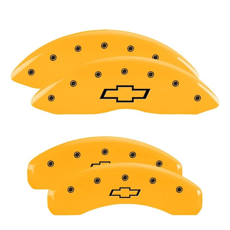MGP 14007SBOWYL – Set Of 4 Caliper Covers Engraved Front And Rear Bowtie Yellow Finish Black Characters 2009-2014 Chevrolet Express Caliper Covers