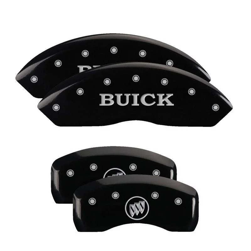 MGP 49011SBSHBK – Set Of 4 Caliper Covers Engraved Front Buick Engraved Rear Buick Shield Black Finish Silver Characters 2016-2020 Buick Envision Caliper Covers