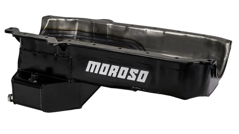 Moroso 20185 – 86-Up Chevrolet SBC (w/Passenger Side Dipstick) Wet Sump 5.5qt 7.5in Steel Oil Pan – Black