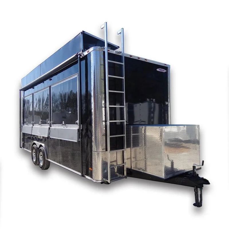 8.5′ x 22′ Black Flat Nose Concession Food Trailer