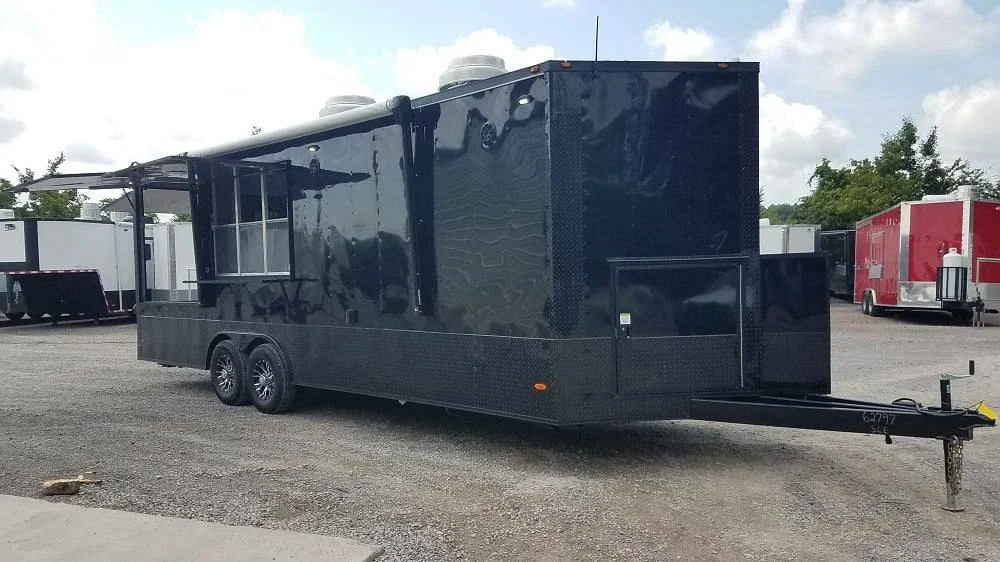 Black 8.5×25 BBQ Porch Style Concession Food Trailer