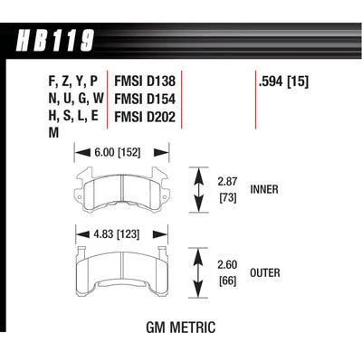 Hawk Brake Pads HB119E594 Metric GM Blue