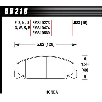 Hawk Brake Pads HB218E583 Front Honda Blue Compound