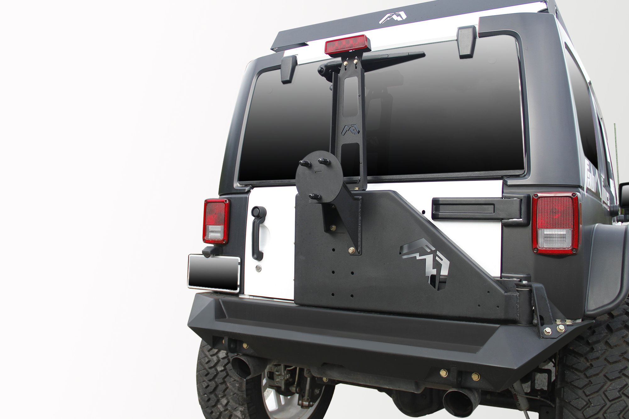 Fab Fours Rear Bumper with Off-The-Door Tire Carrier for 07-18 Jeep Wrangler and Wrangler Unlimited JK
