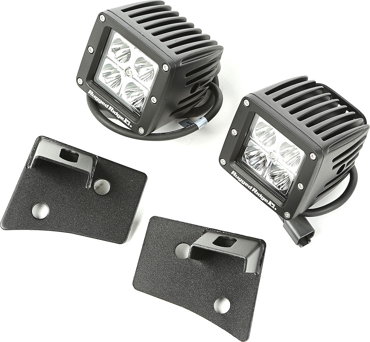 Rugged Ridge 11027.16 Windshield Light Mounting Bracket Kit in Textured Black with Square LED Lights for 07-18 Jeep Wrangler JK