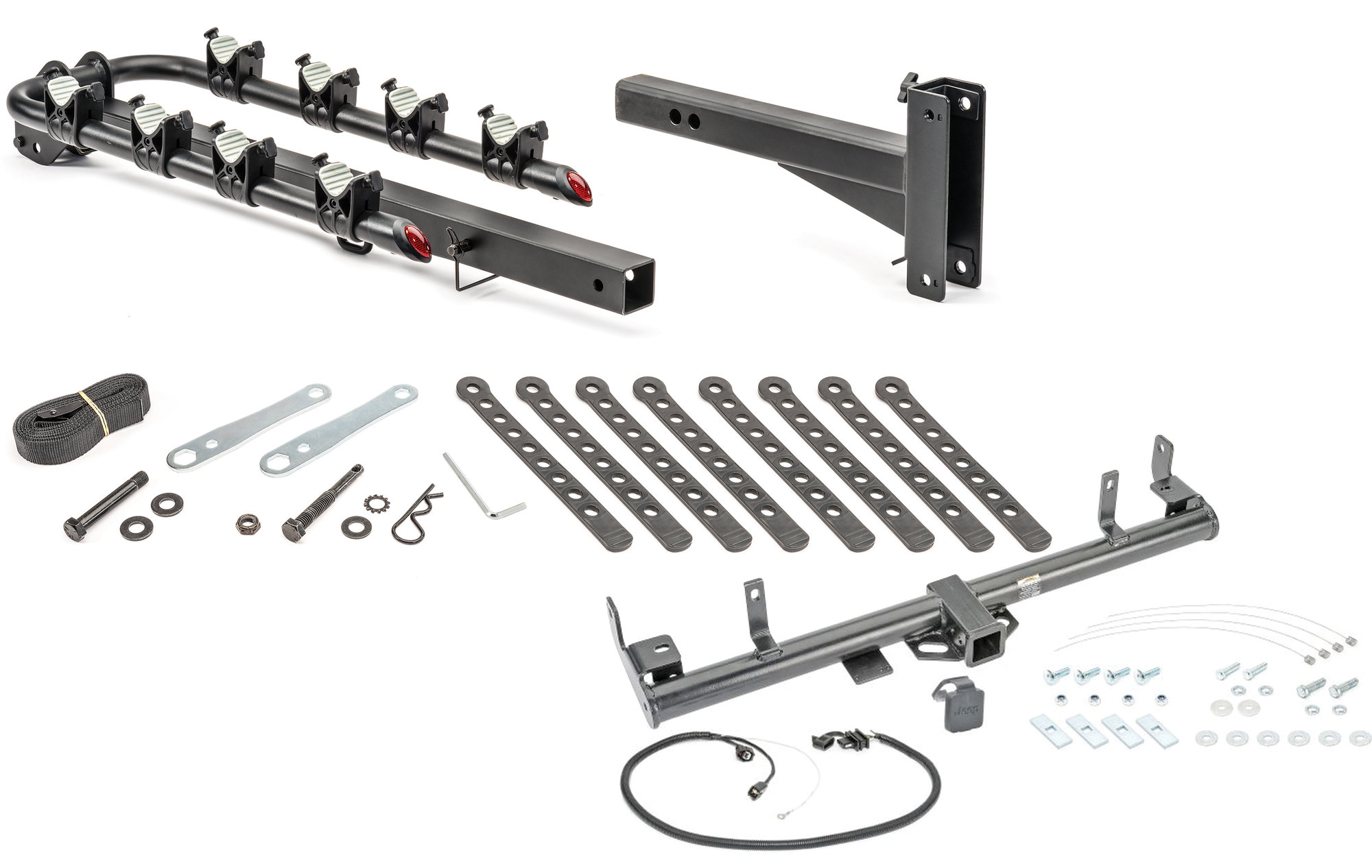 Quadratec 4 Bike Folding Bike Rack & 2" Receiver Hitch Kit for 97-06 Jeep Wrangler TJ & Unlimited