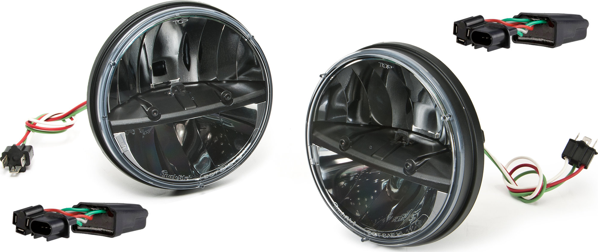 Truck-Lite 55000 7" Round LED Headlight Kit with PWM Adaptors by Rigid Industries for 07-18 Jeep Wrangler JK
