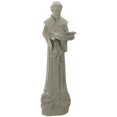 23.5″ Speckled Ivory St. Francis of Assisi Bird Feeder – Enhance Your Outdoor Space with Serenity