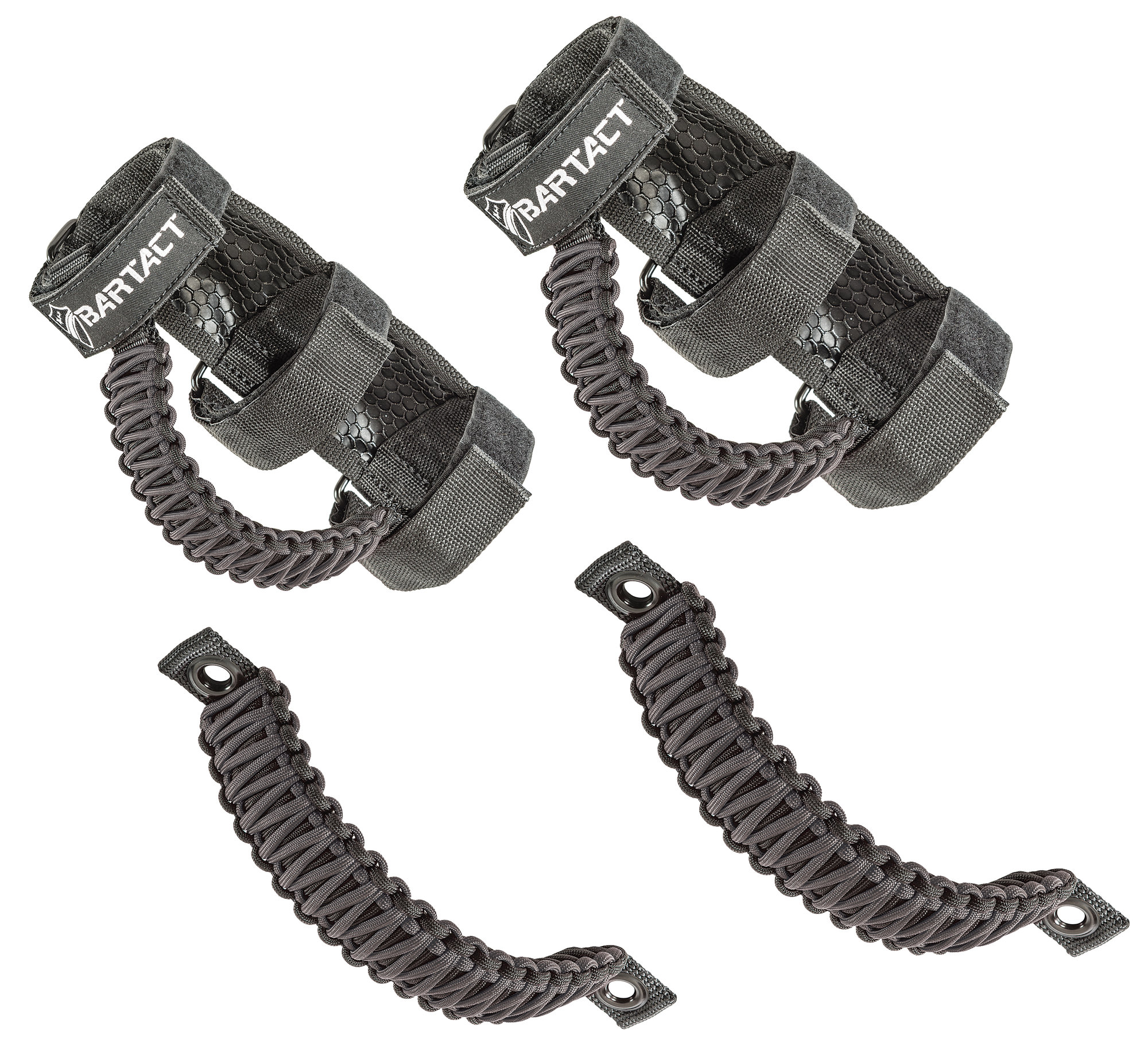 Bartact Paracord Front & Rear Roll Bar Grab Handles in Black for 07-18 Jeep Wrangler Unlimited JK