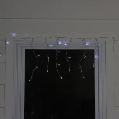 24 White LED Wide Angle Icicle Christmas Lights – 2.1 ft Clear Wire