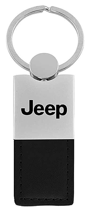 Automotive Gold Jeep Logo Leather Duo Keychain