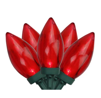 25 Red LED C9 Christmas Lights – 16 ft Green Wire