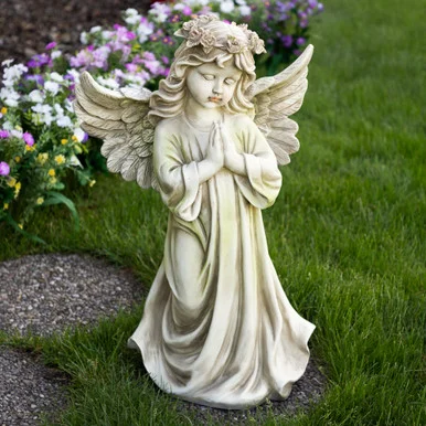 27″ Kneeling Angel Garden Statue with Intricate Details