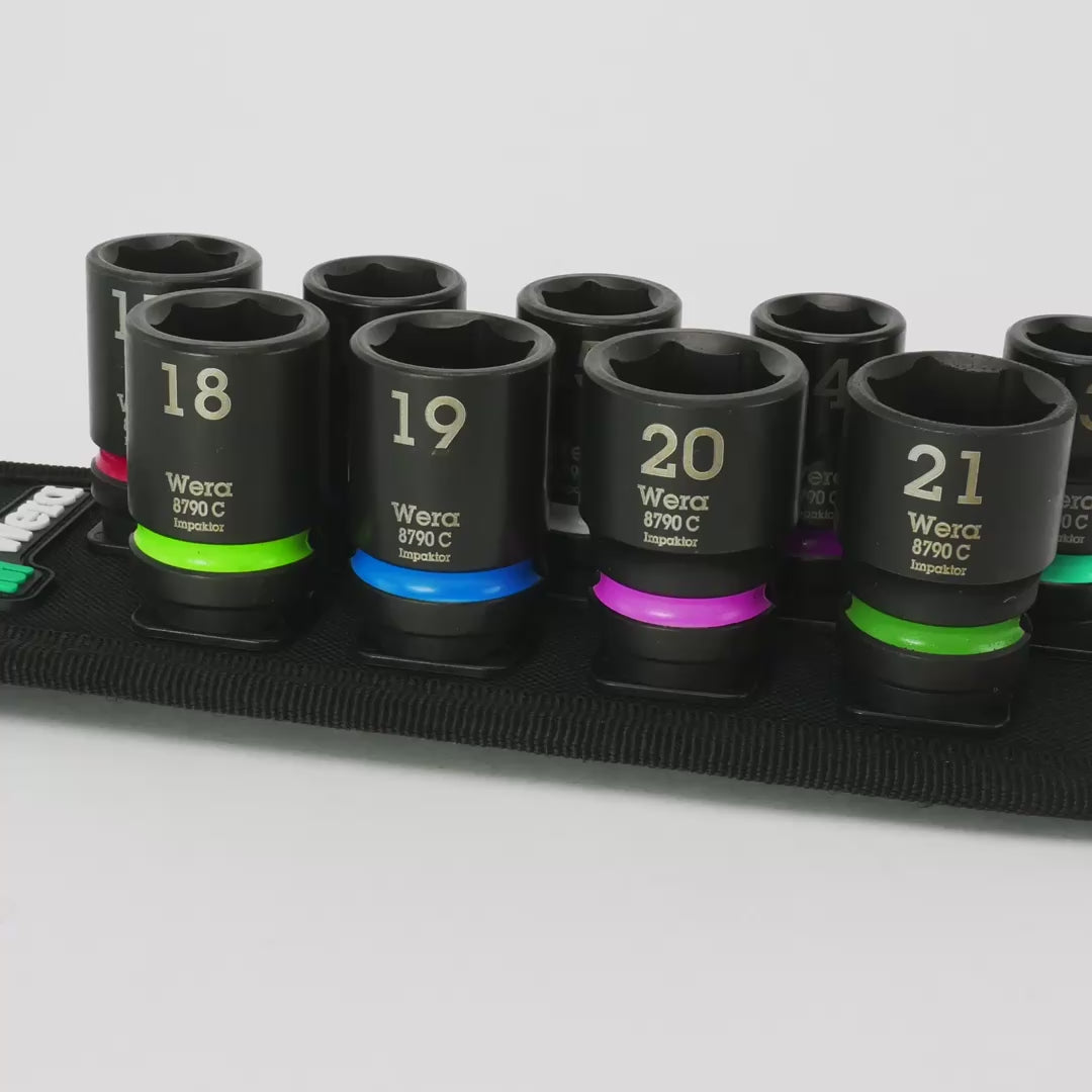 Wera 004580 Impaktor 1 Metric 1/2" Impact Socket Set on Belt, 9 Pieces