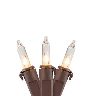 300-Count Clear Mini Christmas Lights Set – 61′ Brown Wire