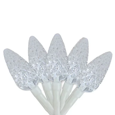35 Battery Operated White LED Faceted C6 Christmas Lights – 12.25 ft White Wire