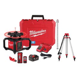 Milwaukee M18 Red Exterior Dual Slope Rotary Laser Level Kit w/ Receiver, Remote, Grade Rod & Tripod