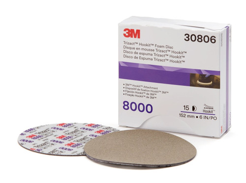 6" Trizact Hookit Foam Disc, 8000, 15 Discs/Carton, 4 Cartons/Case 3M-30806