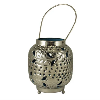 4″ Tropicalia Silver and Blue Cut-Out Floral Tea Light Candle Holder