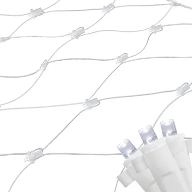 4′ x 6′ Pure White LED Wide Angle Net Style Christmas Lights, White Wire
