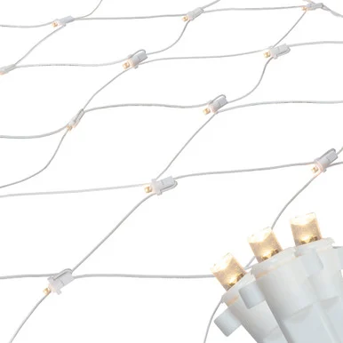 4′ x 6′ Warm White LED Wide Angle Net Style Christmas Lights, White Wire